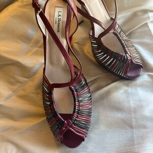 LK Bennett Burgundy and Black Strappy Sandals